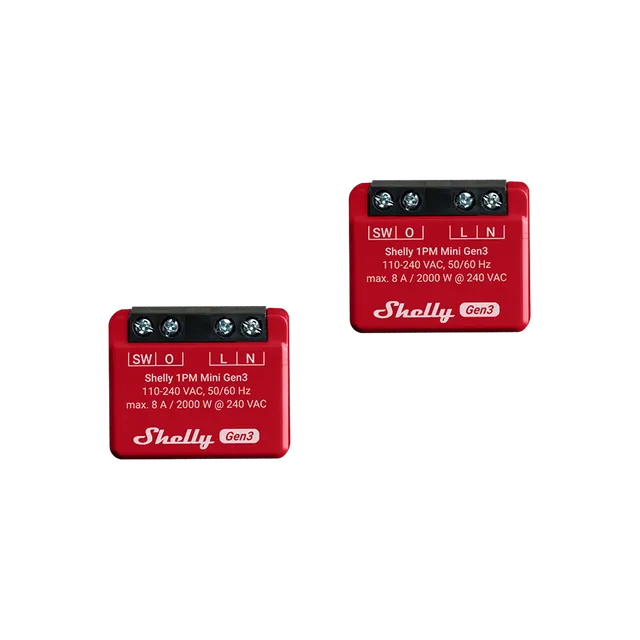 Shelly 1PM Mini Gen3 Relais WiFi Énergie Pack de 2