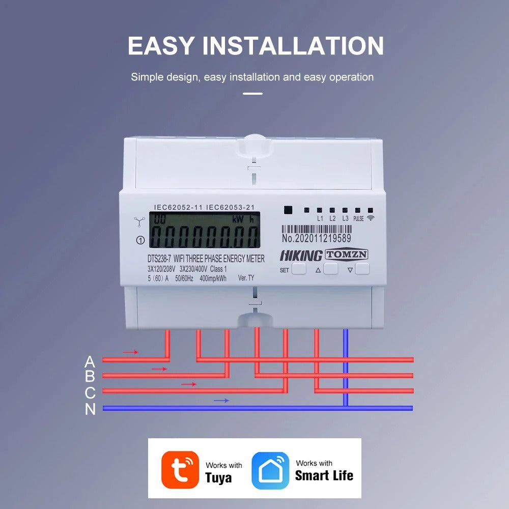 Mumubiz Tuya Smart Home Compteur Triphasé 80A LCD WiFi