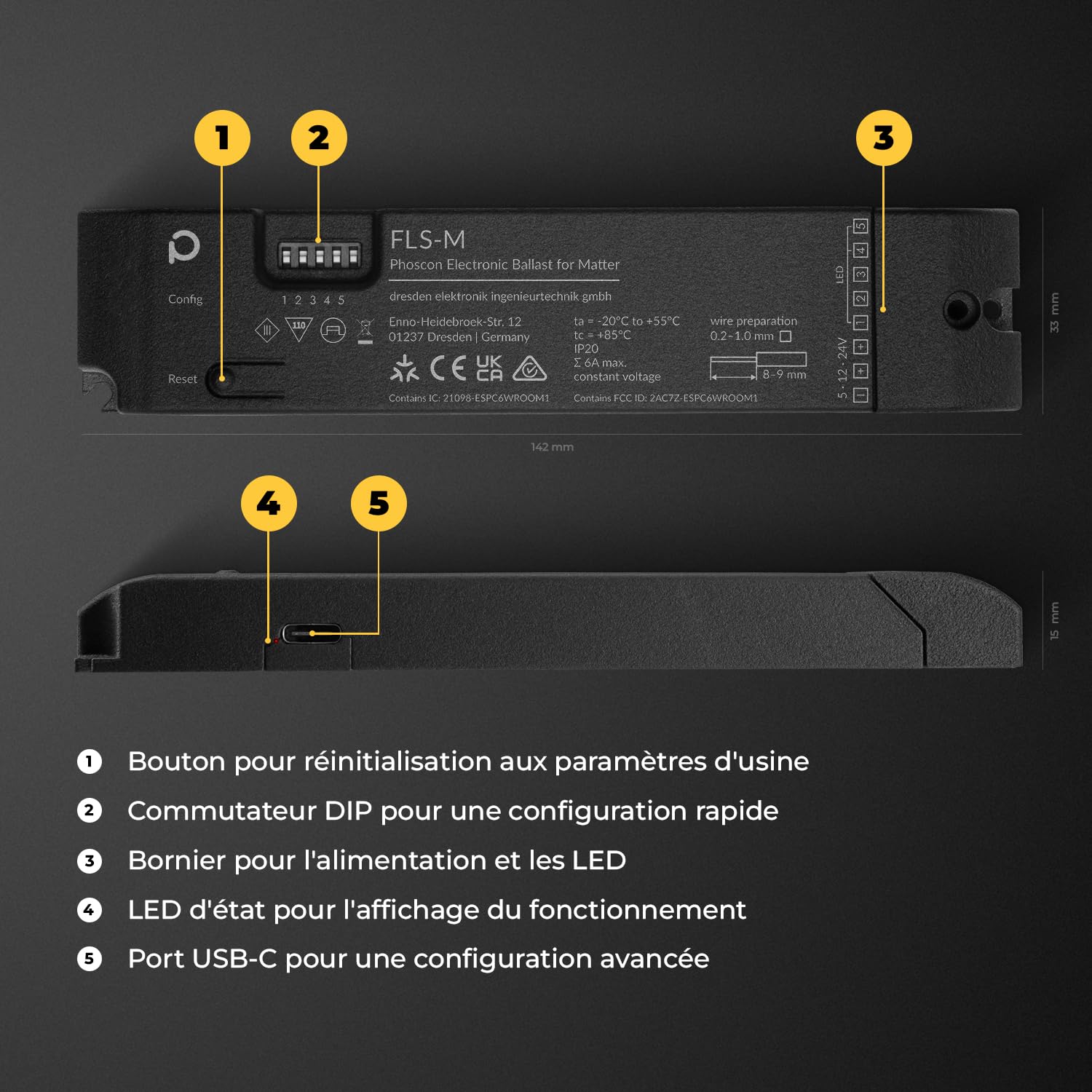 Phoscon FLS-M contrôleur LED Matter Zigbee RGBW bandeau 6A