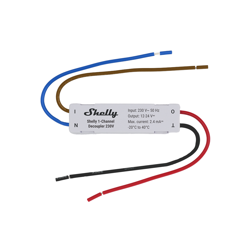 Shelly 1-Channel Decoupler 230V Module Wall Display