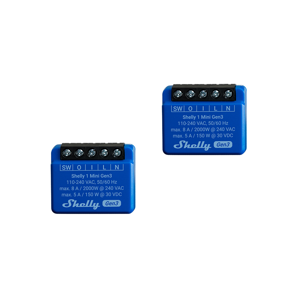Shelly 1 Mini Gen3 relais Wi-Fi pack de 2 sans hub