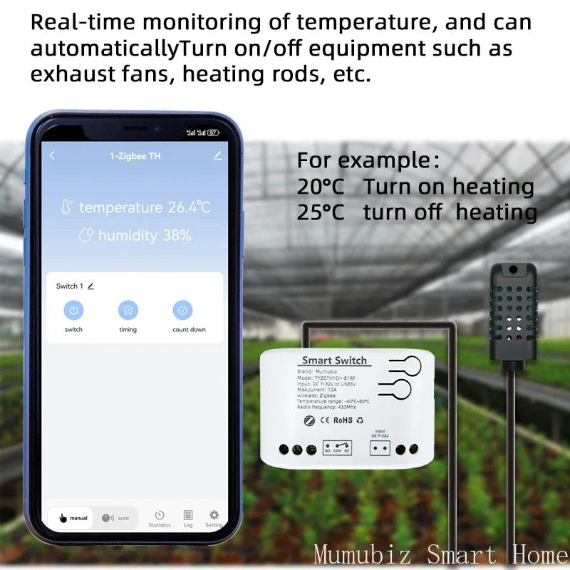 Mumubiz Zigbee Protocol interrupteur connecté 1 canal + capteur température