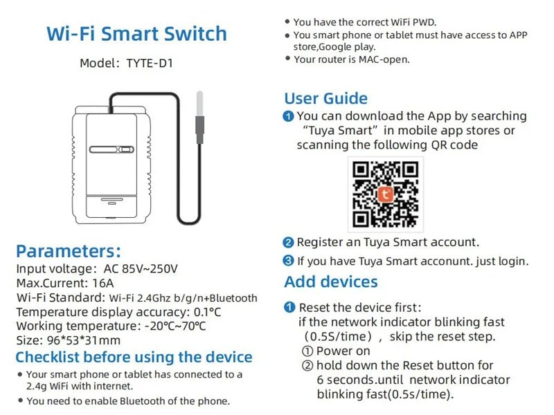 Mumubiz Tuya Smart Home thermostat WiFi 16A sonde étanche