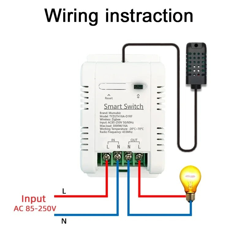 Mumubiz Zigbee Interrupteur Thermostat 16A Sonde Étanche