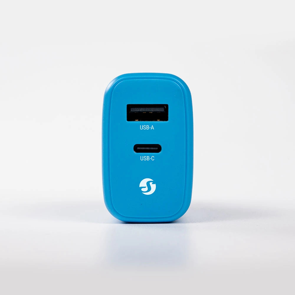 Shelly GaN Charger 65W chargeur rapide Bleu prise EU