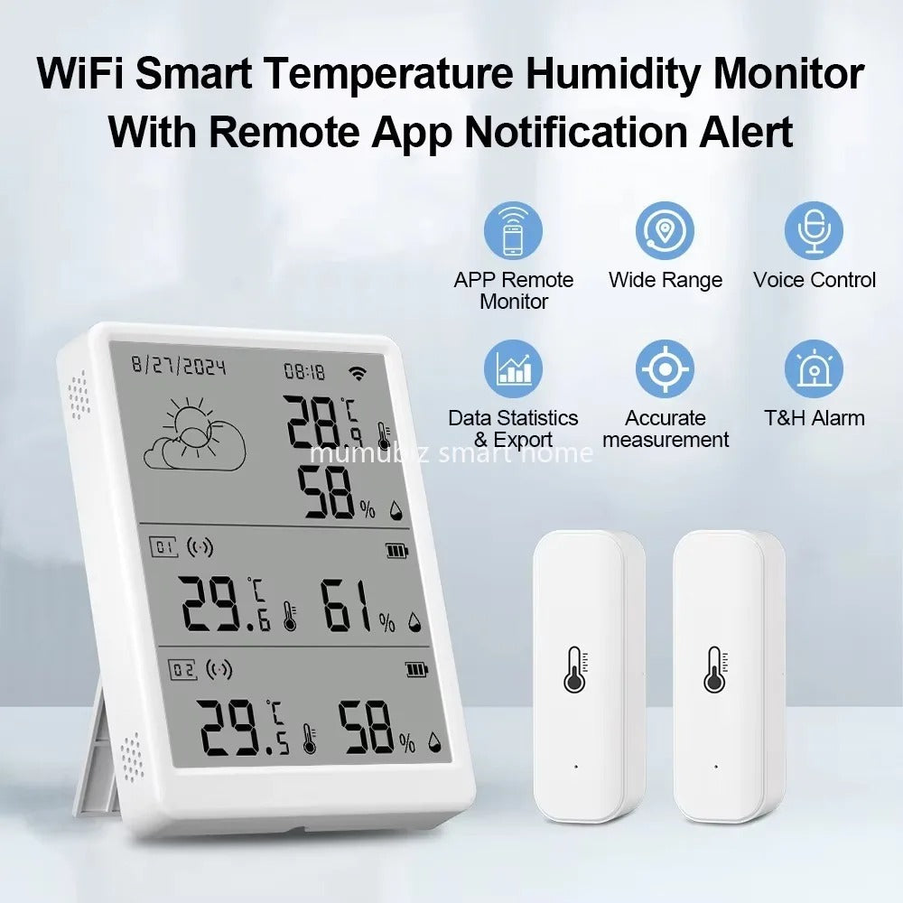 Mumubiz Tuya Smart Home Station Météo WiFi Écran + 2 Capteurs