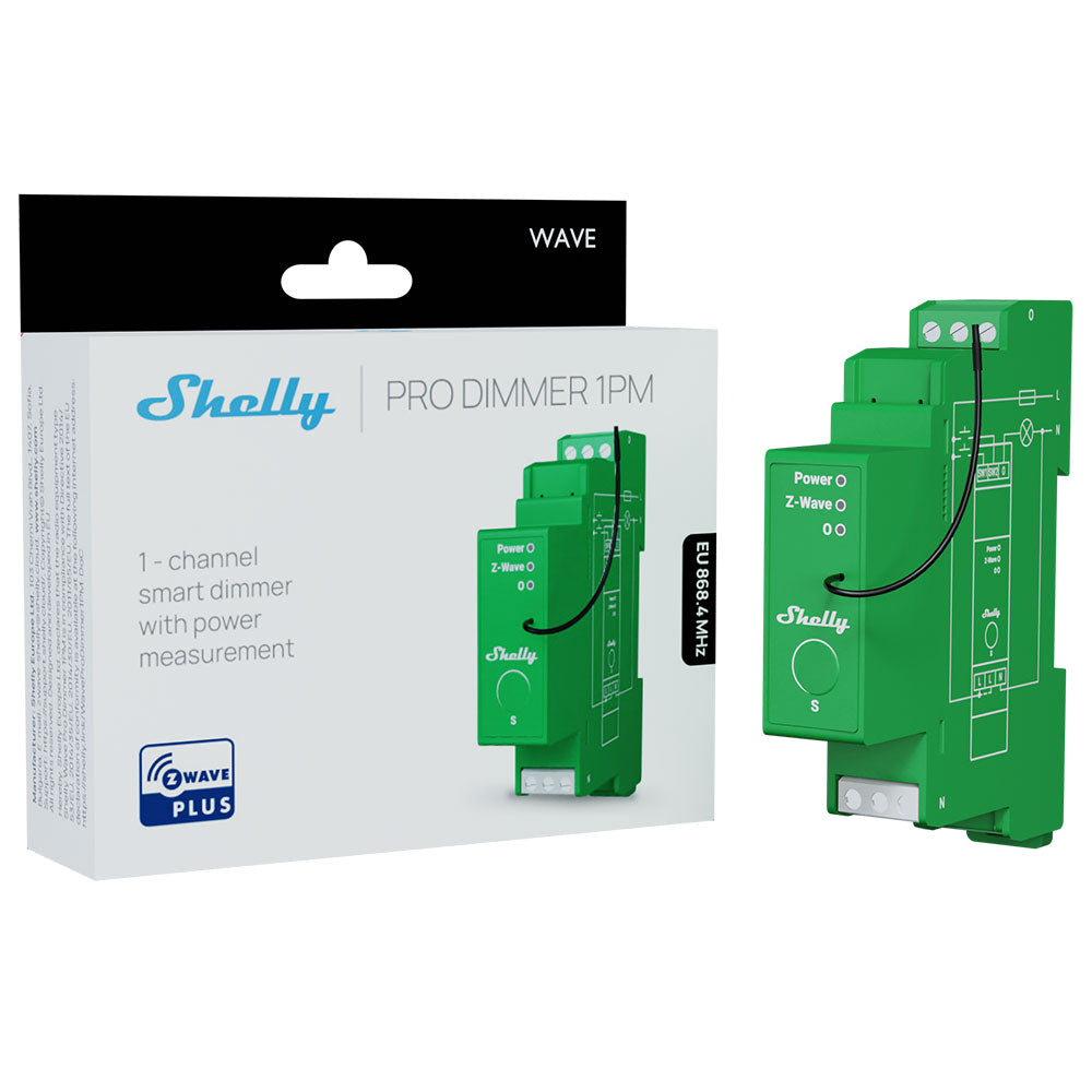Shelly Wave Pro Dimmer 1PM variateur rail DIN 1 canal