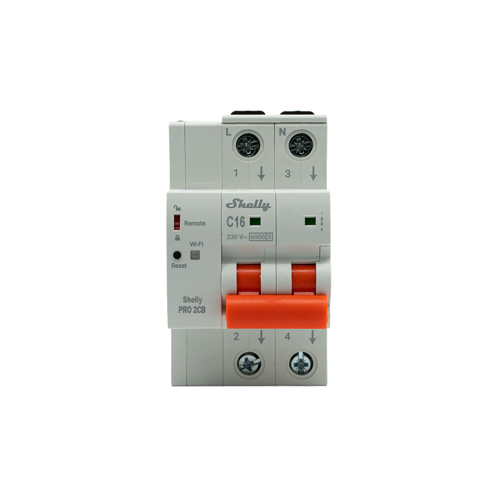 Shelly Pro 2CB C16 disjoncteur connecté rail DIN 16A