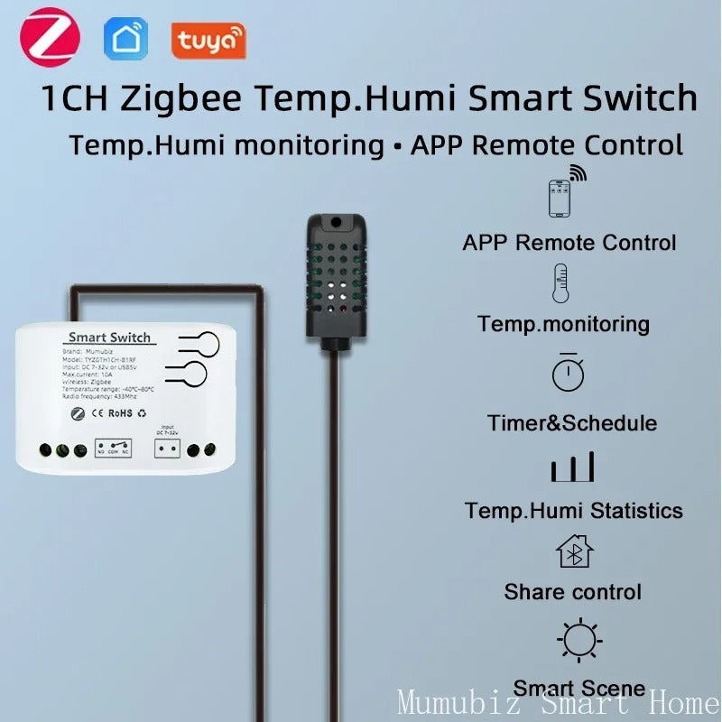 Mumubiz Zigbee Protocol interrupteur connecté 1 canal + capteur température