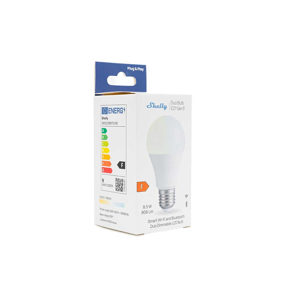 Shelly Duo Bulb E27 Gen3 ampoule LED dimmable blanc chaud