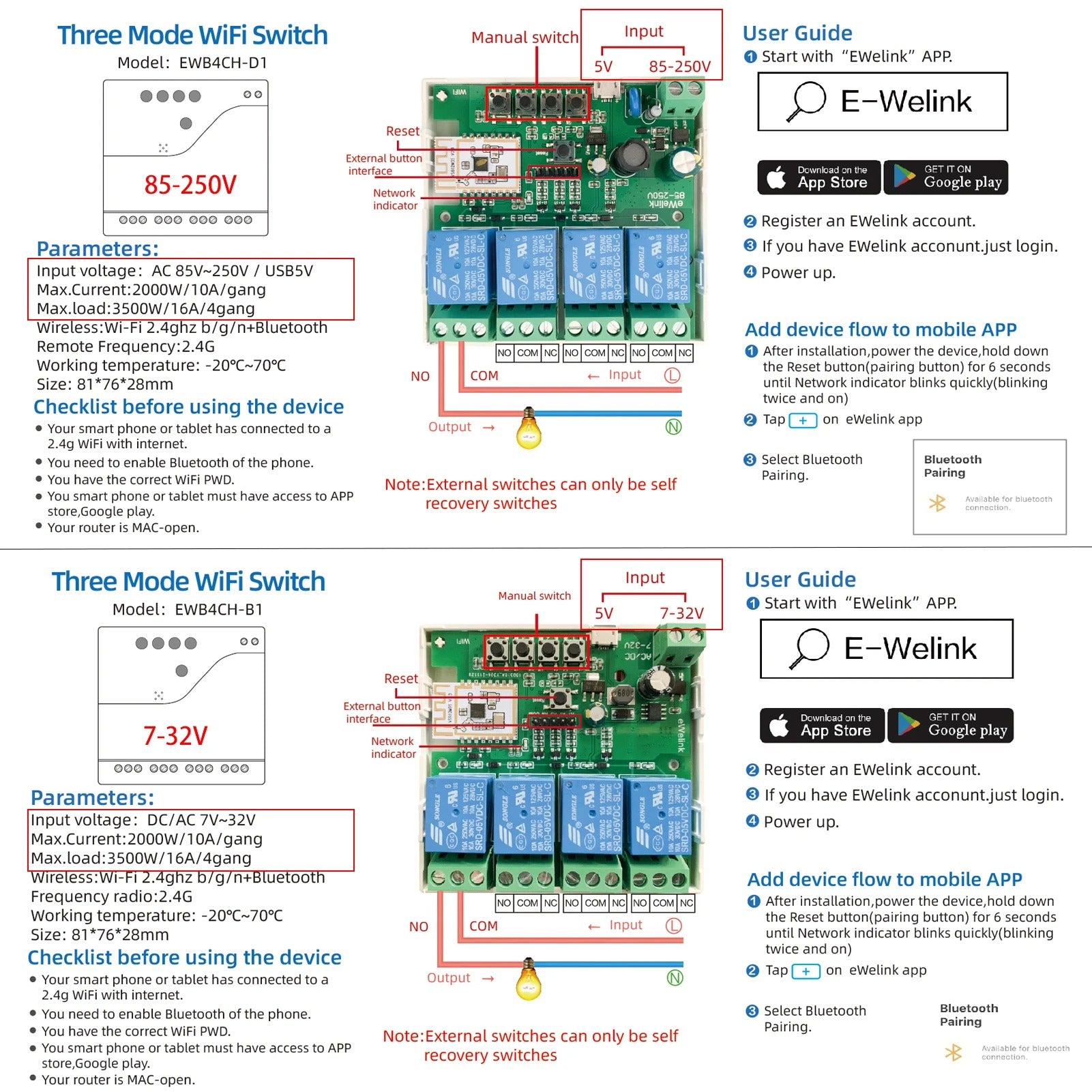 Mumubiz eWelink Smart Series relais WiFi 4 canaux 85-250V