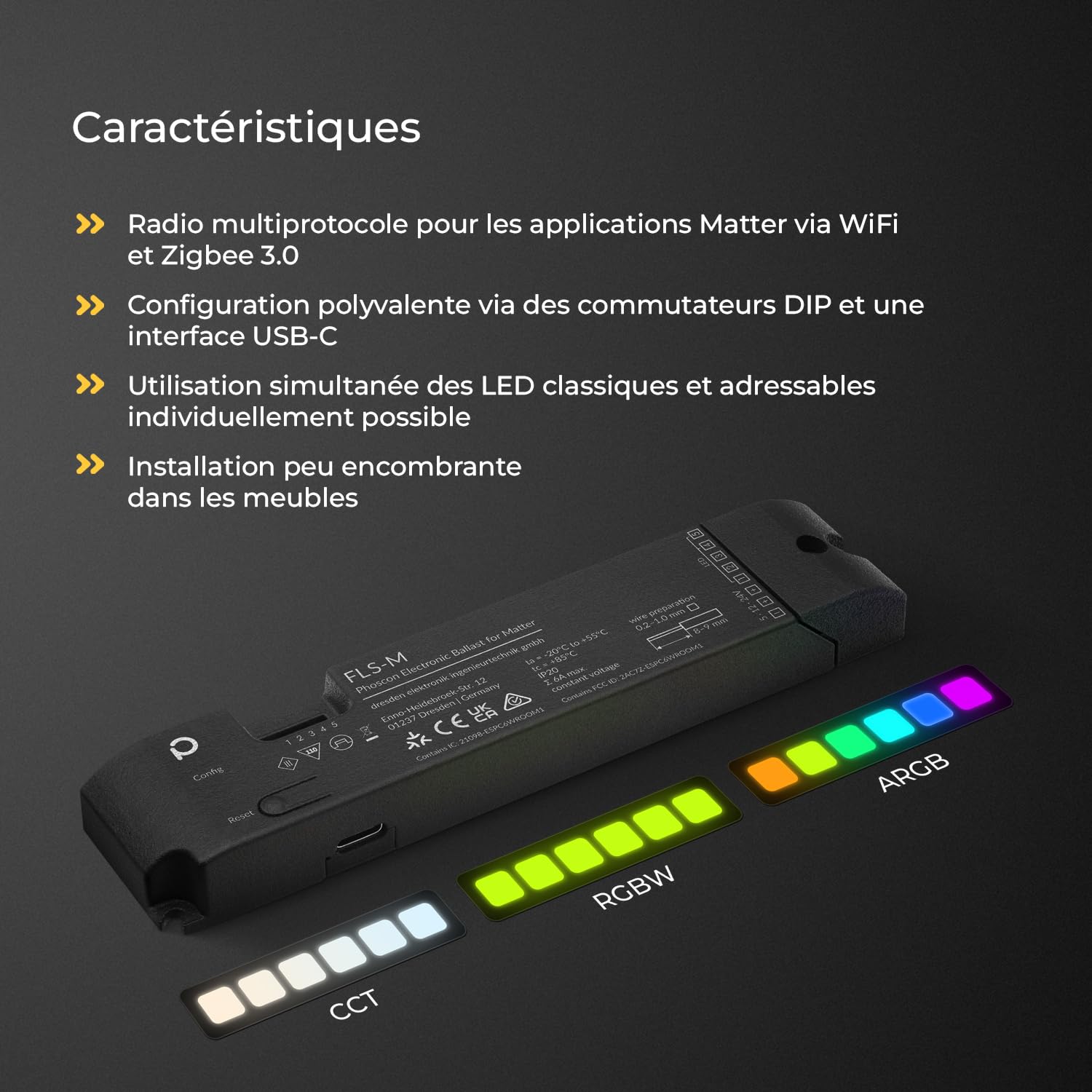 Phoscon FLS-M contrôleur LED Matter Zigbee RGBW bandeau 6A