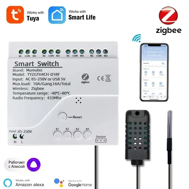 Mumubiz Zigbee Protocol interrupteur connecté 4 canaux + capteur TH