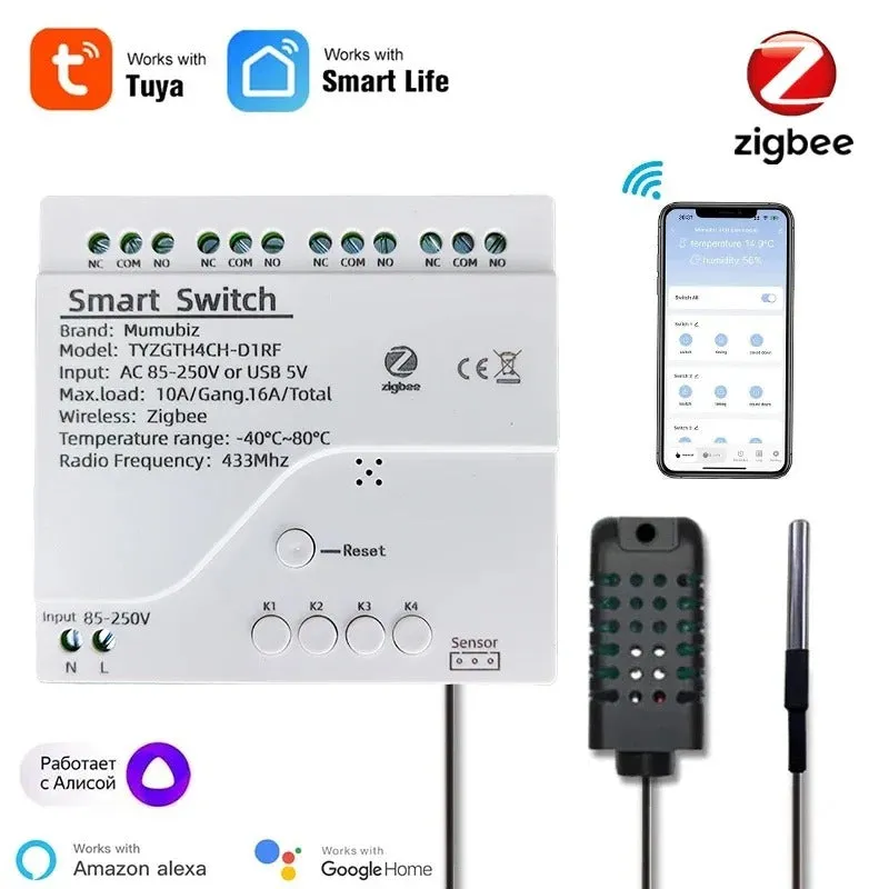 Mumubiz Zigbee Protocol interrupteur connecté 4 canaux + capteur TH