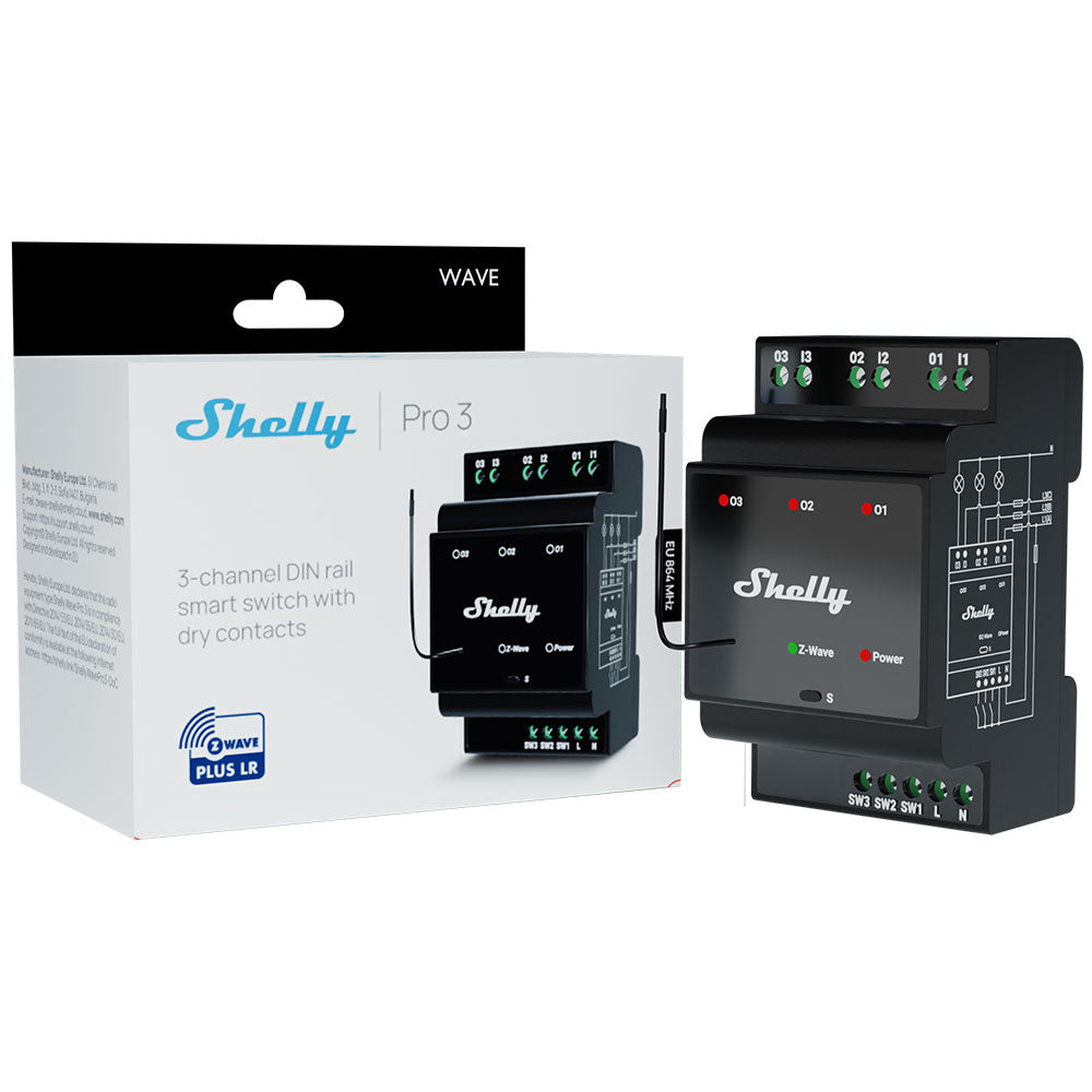 Shelly Wave Pro 3 LR module rail DIN 3 relais