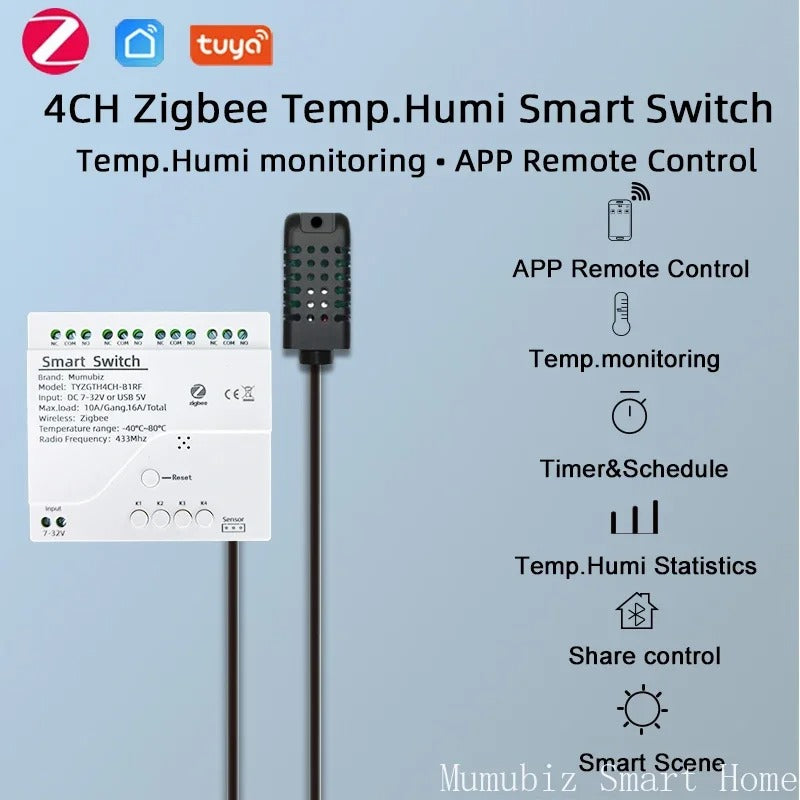 Mumubiz Zigbee Protocol interrupteur connecté 4 canaux + capteur TH