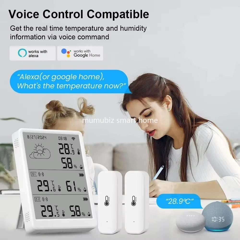 Mumubiz Tuya Smart Home Station Météo WiFi Écran + 2 Capteurs