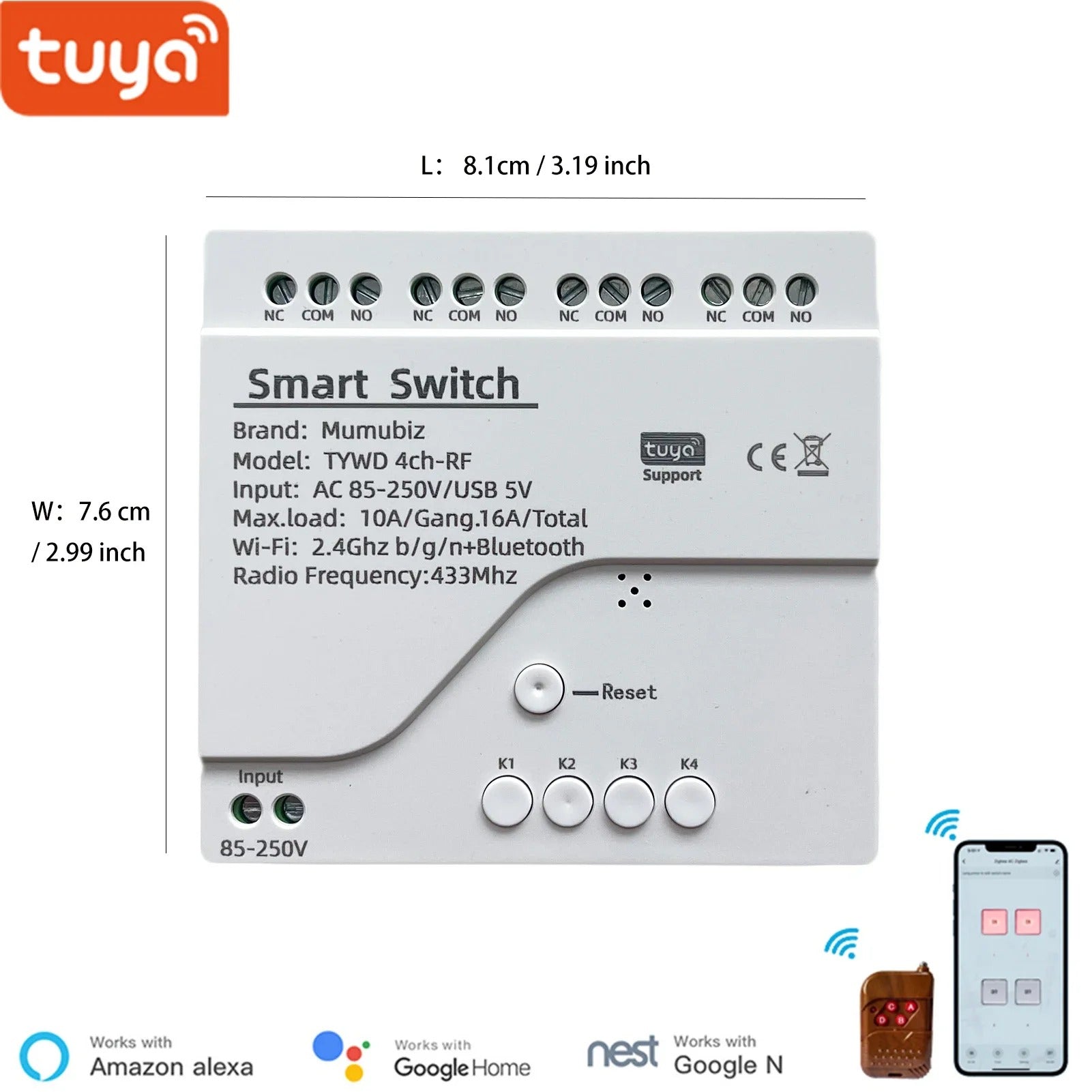 Mumubiz Tuya Smart Home interrupteur connecté 4 canaux WiFi