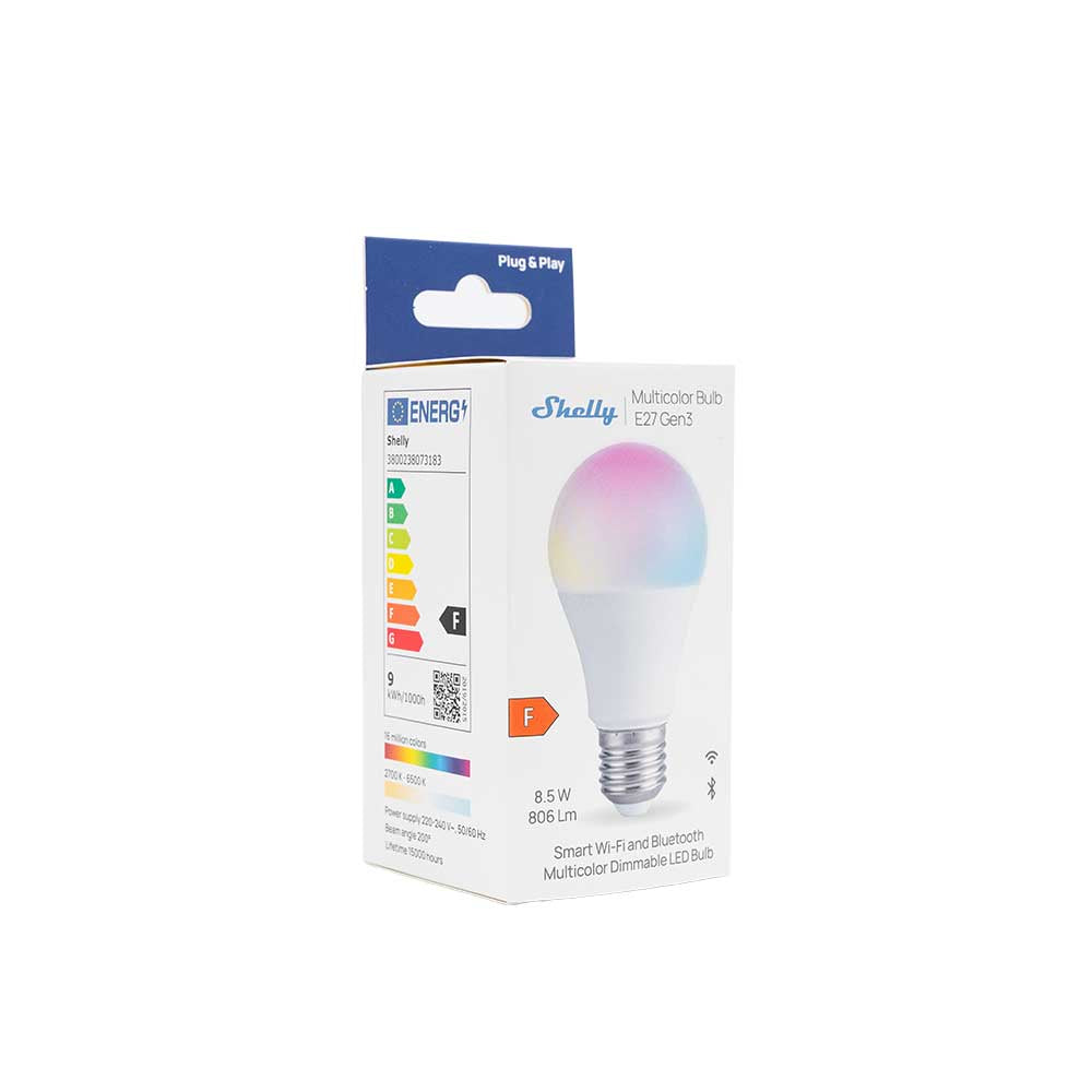 Shelly Gen3 ampoule LED E27 Multicolor RGBW blanc réglable