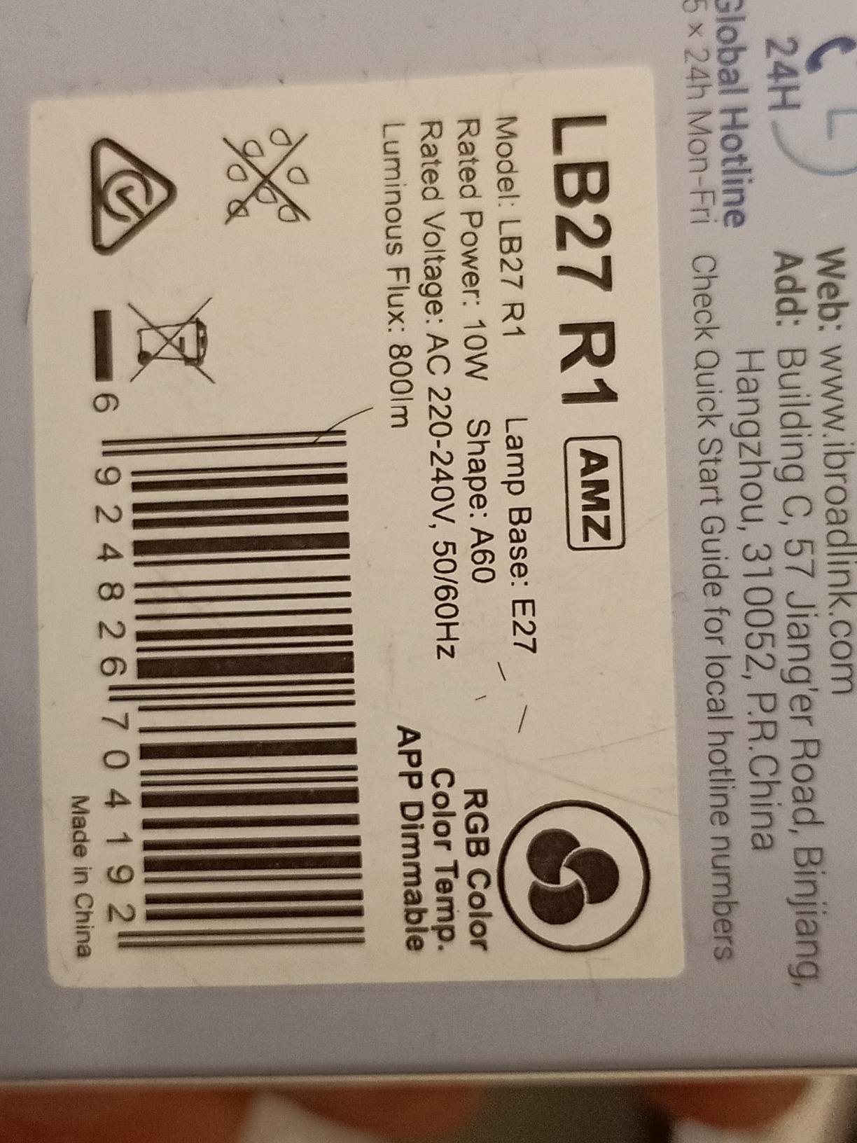 Broadlink Smart Lighting LB27 R1 ampoule connectée E27 RGB 10W