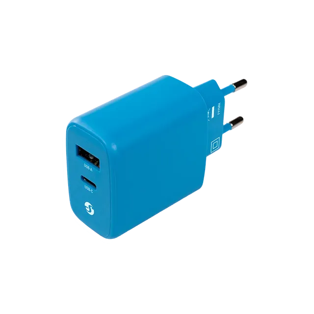 Shelly GaN Charger 65W chargeur rapide Bleu prise EU