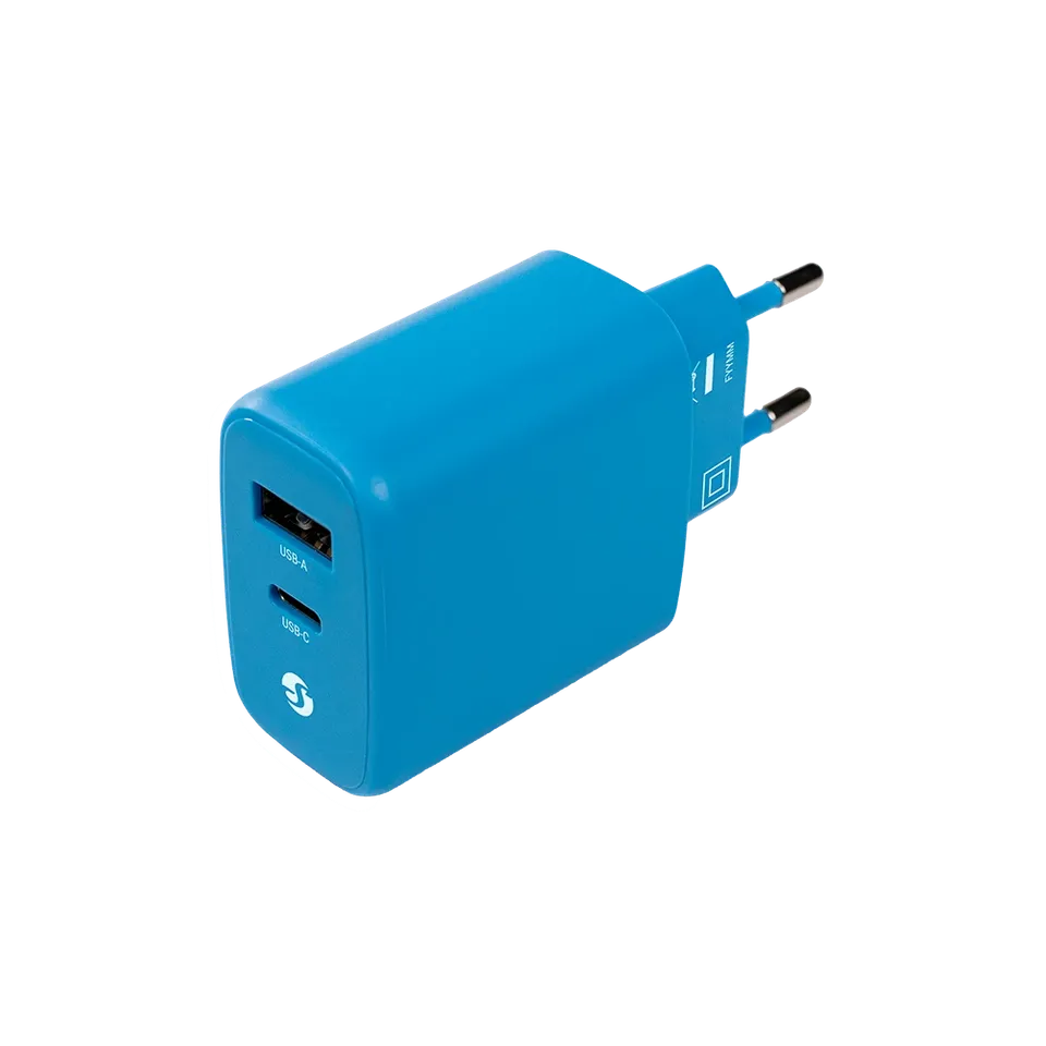Shelly GaN Charger 65W chargeur rapide Bleu prise EU