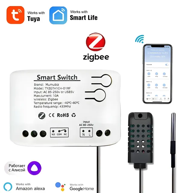 Mumubiz Zigbee Protocol interrupteur connecté 1 canal + capteur température