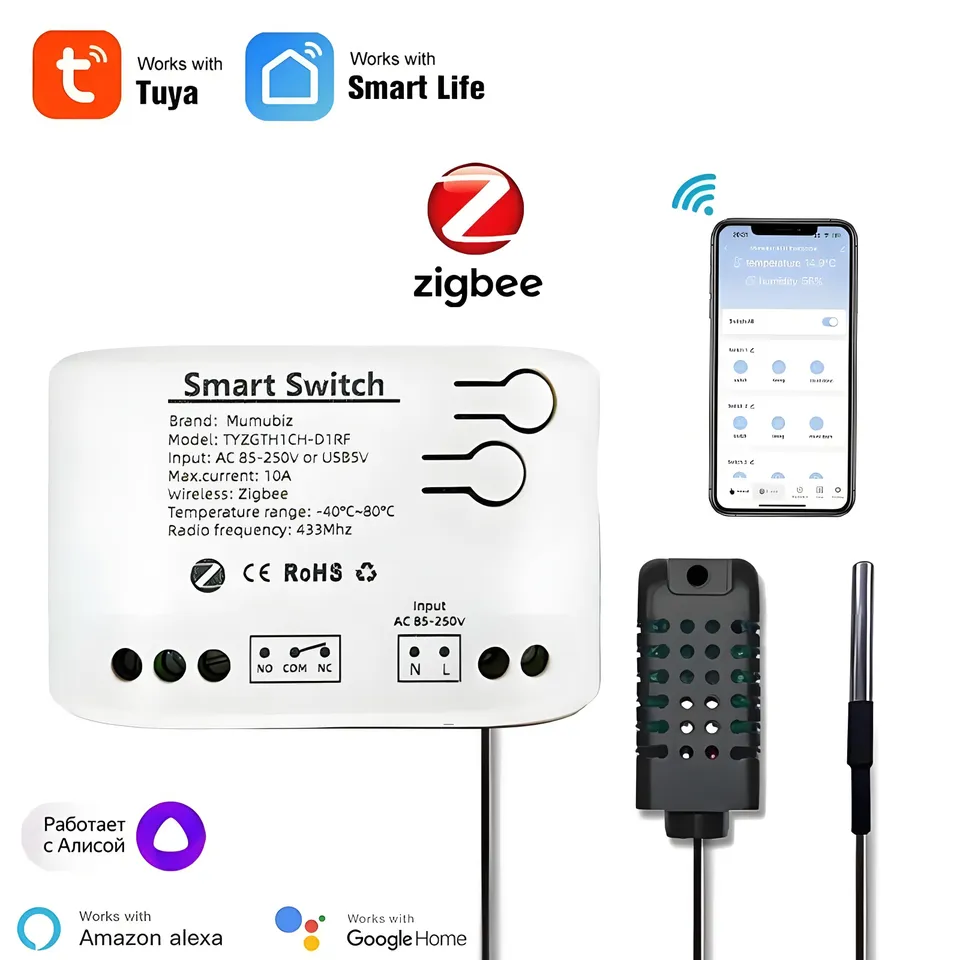 Mumubiz Zigbee Protocol interrupteur connecté 1 canal + capteur température