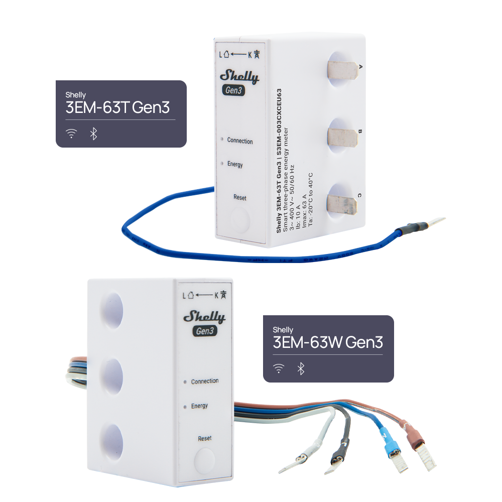 Shelly 3EM-63T Gen3 compteur énergie WiFi triphasé