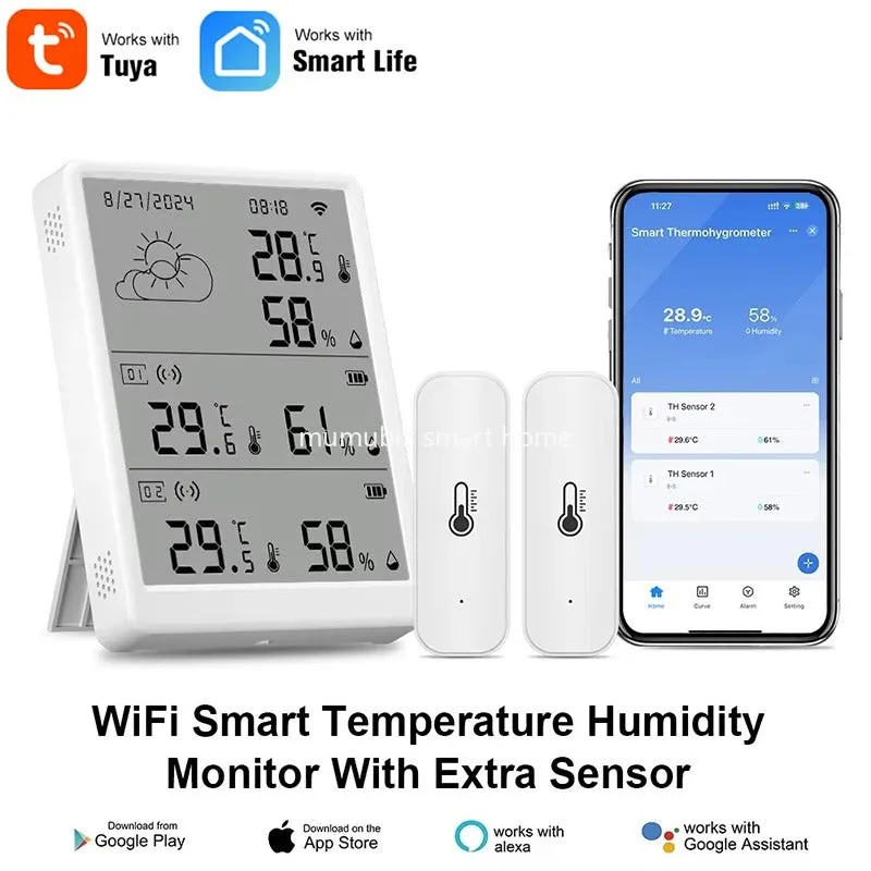 Mumubiz Tuya Smart Home Station Météo WiFi Écran + 2 Capteurs