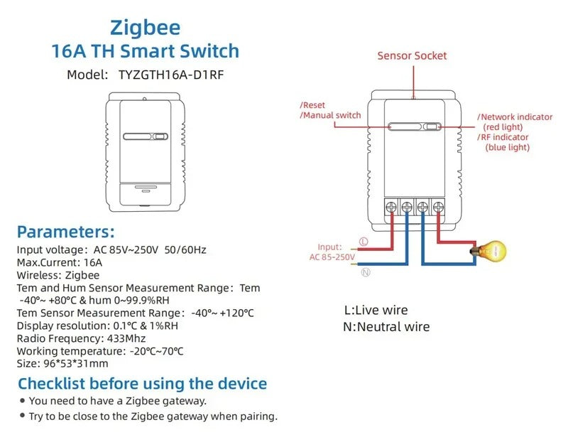 Mumubiz Zigbee Interrupteur Thermostat 16A Sonde Étanche