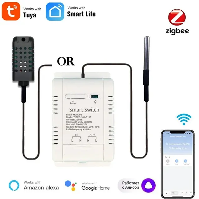 Mumubiz Zigbee Interrupteur Thermostat 16A Sonde Étanche