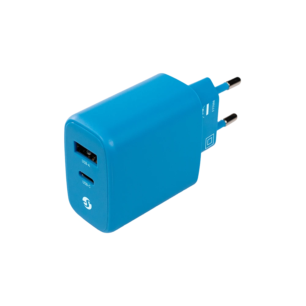 Shelly GaN Charger 65W chargeur rapide Bleu prise EU