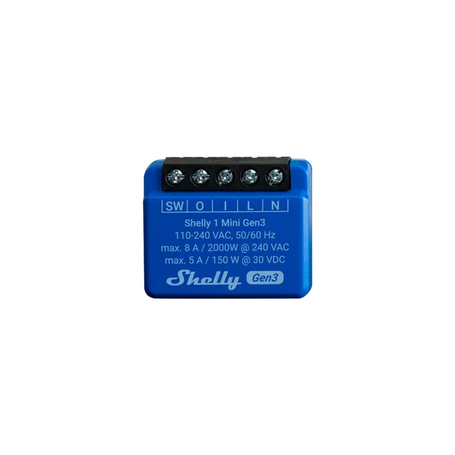 Shelly 1 Mini Gen3 Micro-module relais WiFi à l'unité