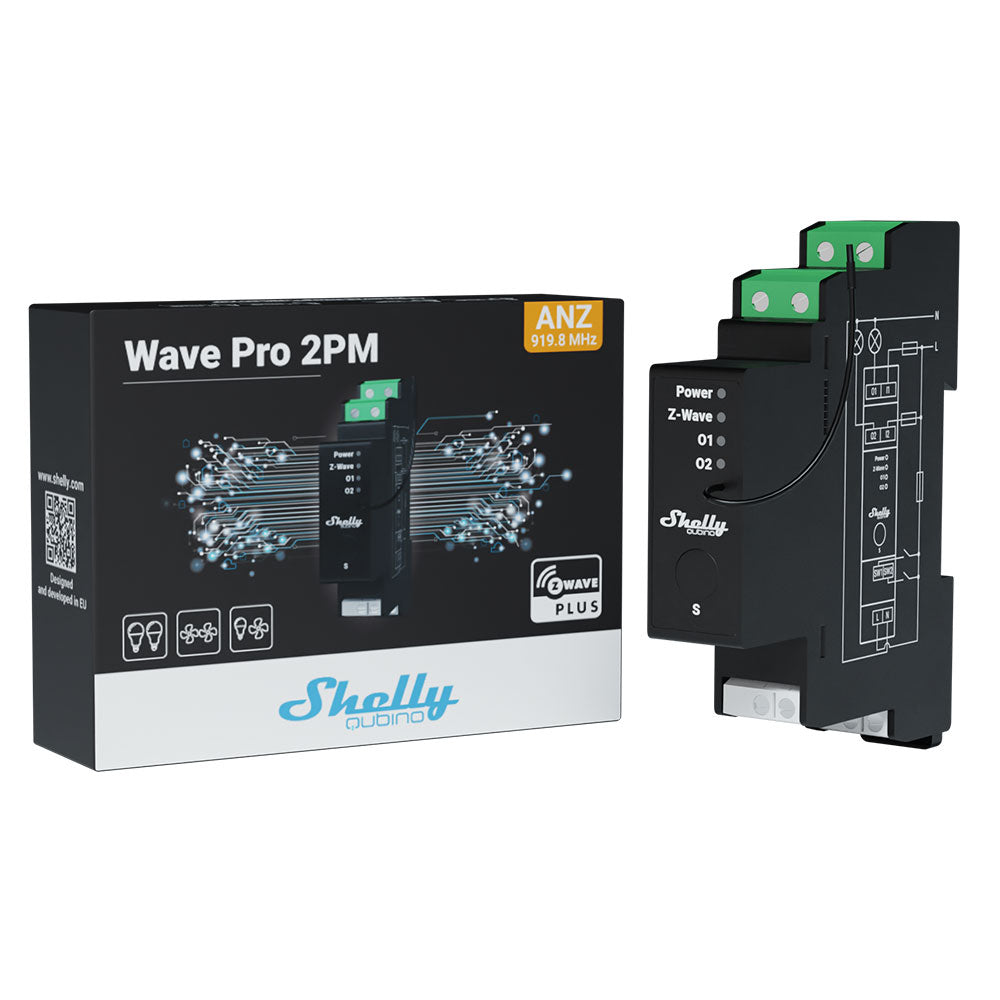 Shelly Wave Pro 2PM interrupteur rail DIN 2 canaux mesure énergie