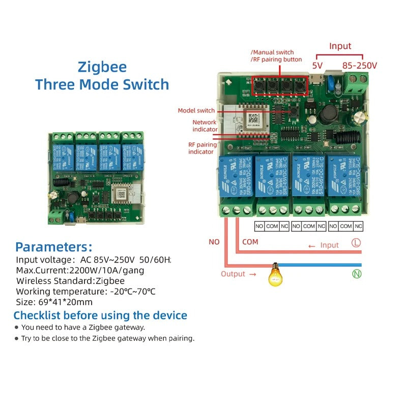 Mumubiz Zigbee Interrupteur Rail DIN 4 Canaux 220V 10A