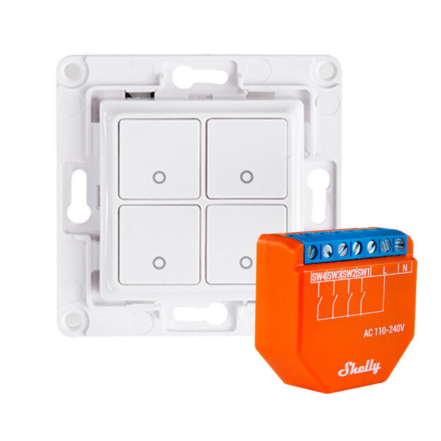 Shelly Plus i4 + Wall Switch 4 Interrupteur mural Blanc