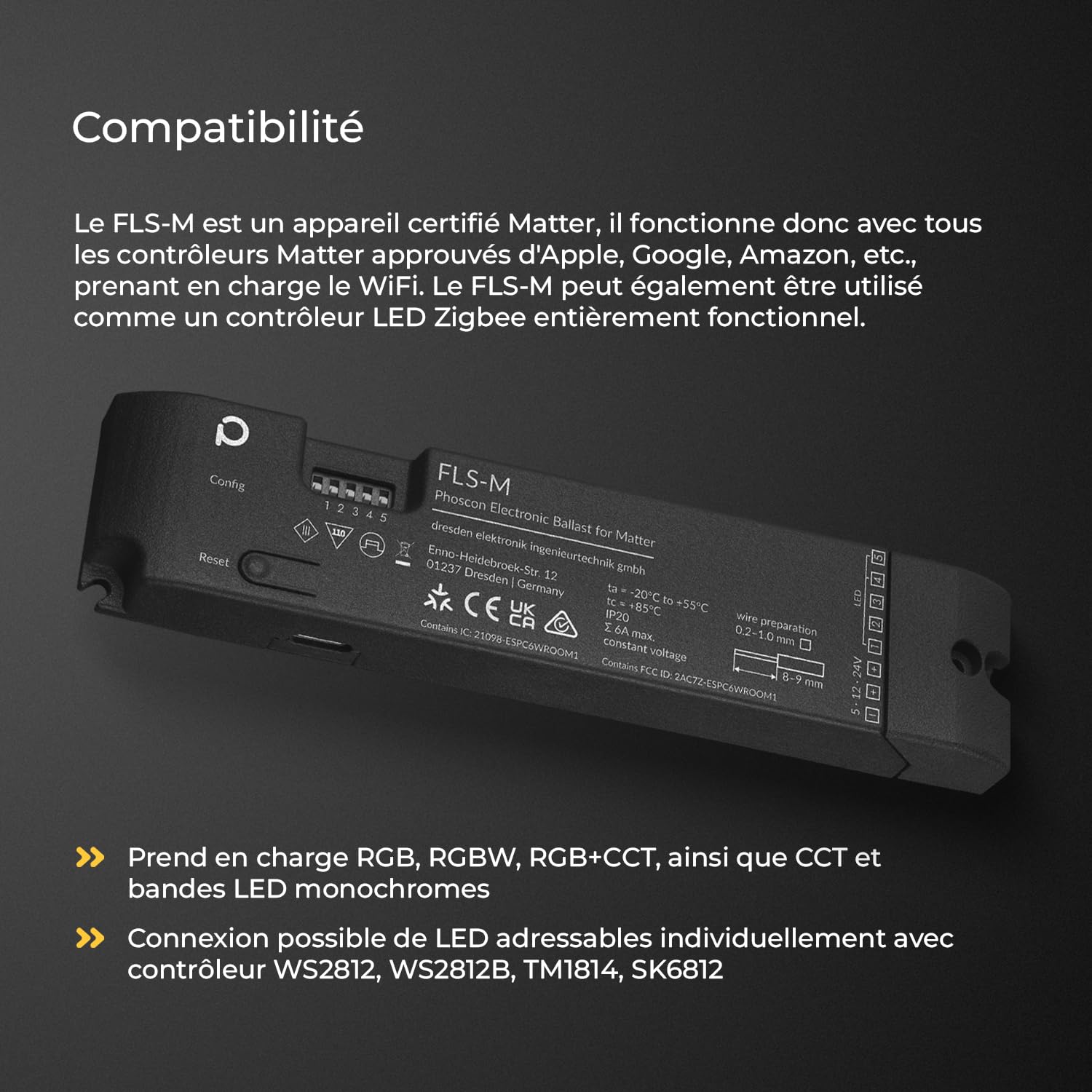 Phoscon FLS-M contrôleur LED Matter Zigbee RGBW bandeau 6A