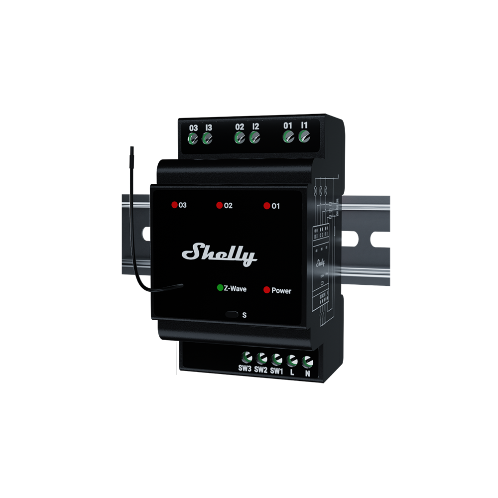 Shelly Wave Pro 3 LR module rail DIN 3 relais