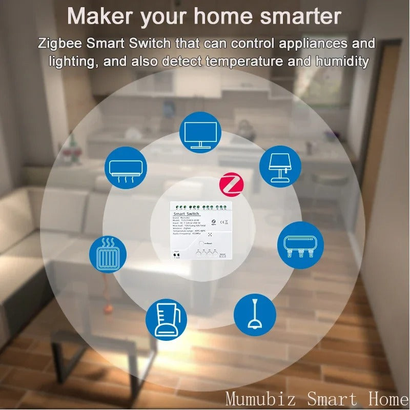 Mumubiz Zigbee Protocol interrupteur connecté 4 canaux + capteur TH
