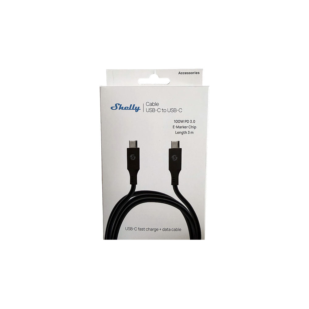 Shelly Plus câble USB-C 100W noir 3m charge rapide