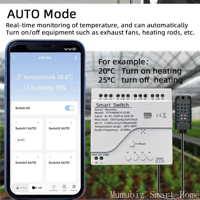 Mumubiz Tuya Smart Home interrupteur wifi 4 canaux capteur étanche
