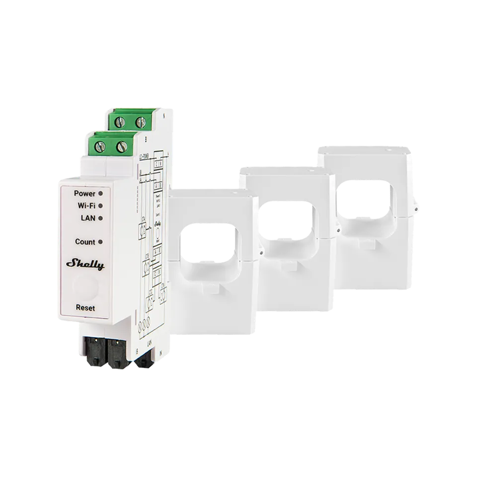 Shelly Pro 3EM compteur triphasé rail DIN 120A V2 Ethernet