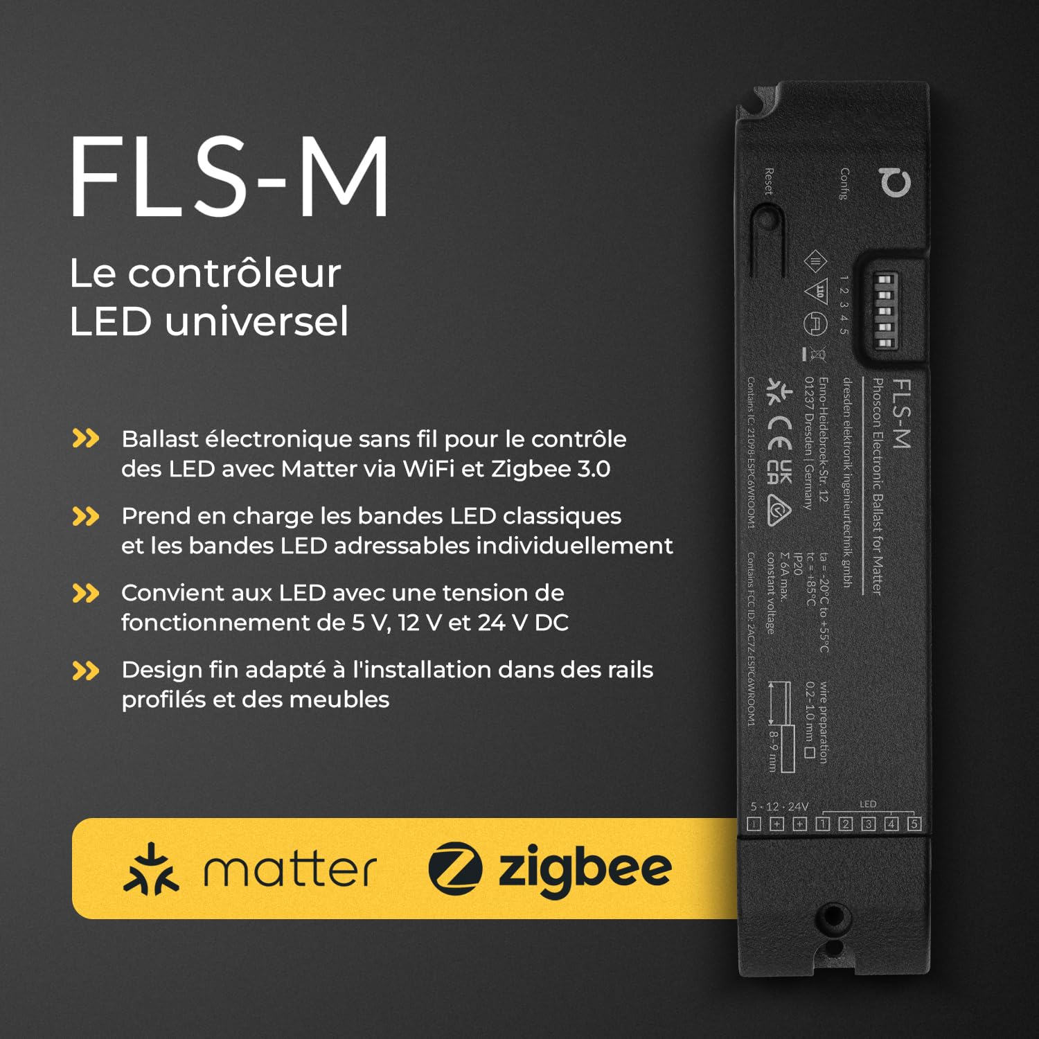 Phoscon FLS-M contrôleur LED Matter Zigbee RGBW bandeau 6A