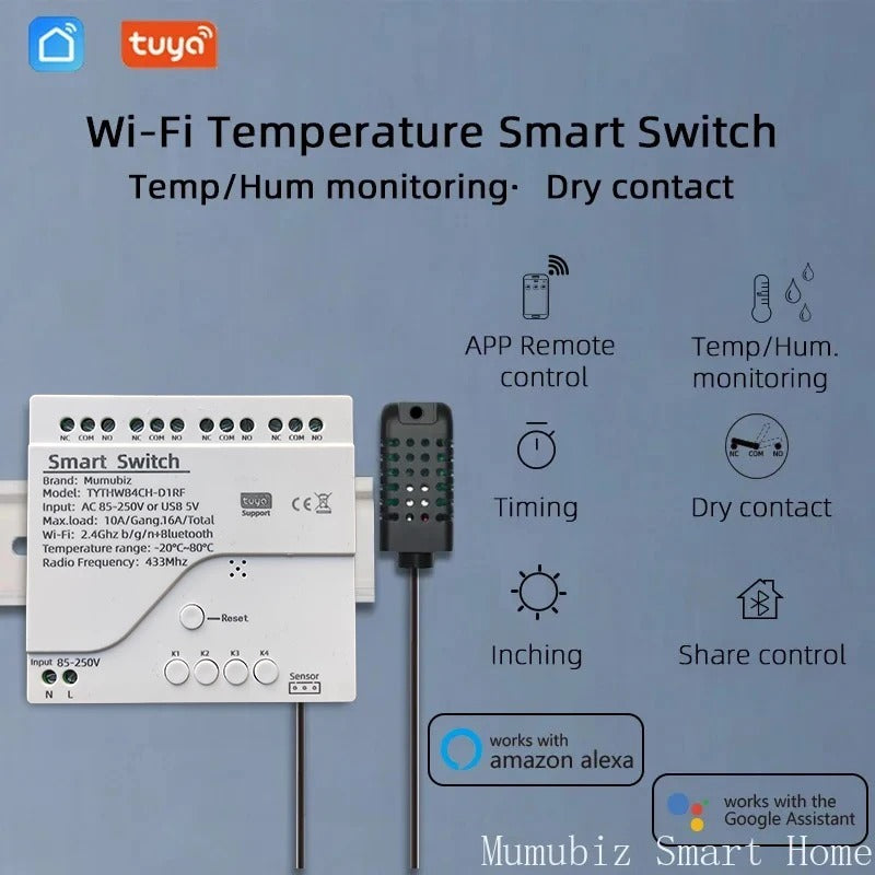 Mumubiz Tuya Smart Home interrupteur wifi 4 canaux capteur étanche