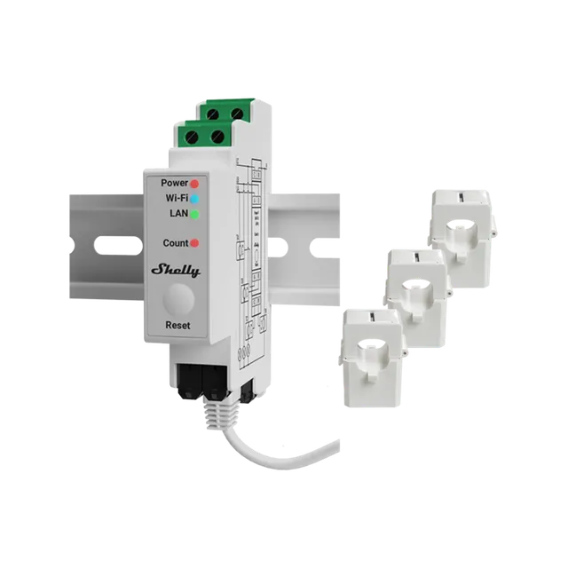 Shelly Pro 3EM compteur triphasé rail DIN Ethernet
