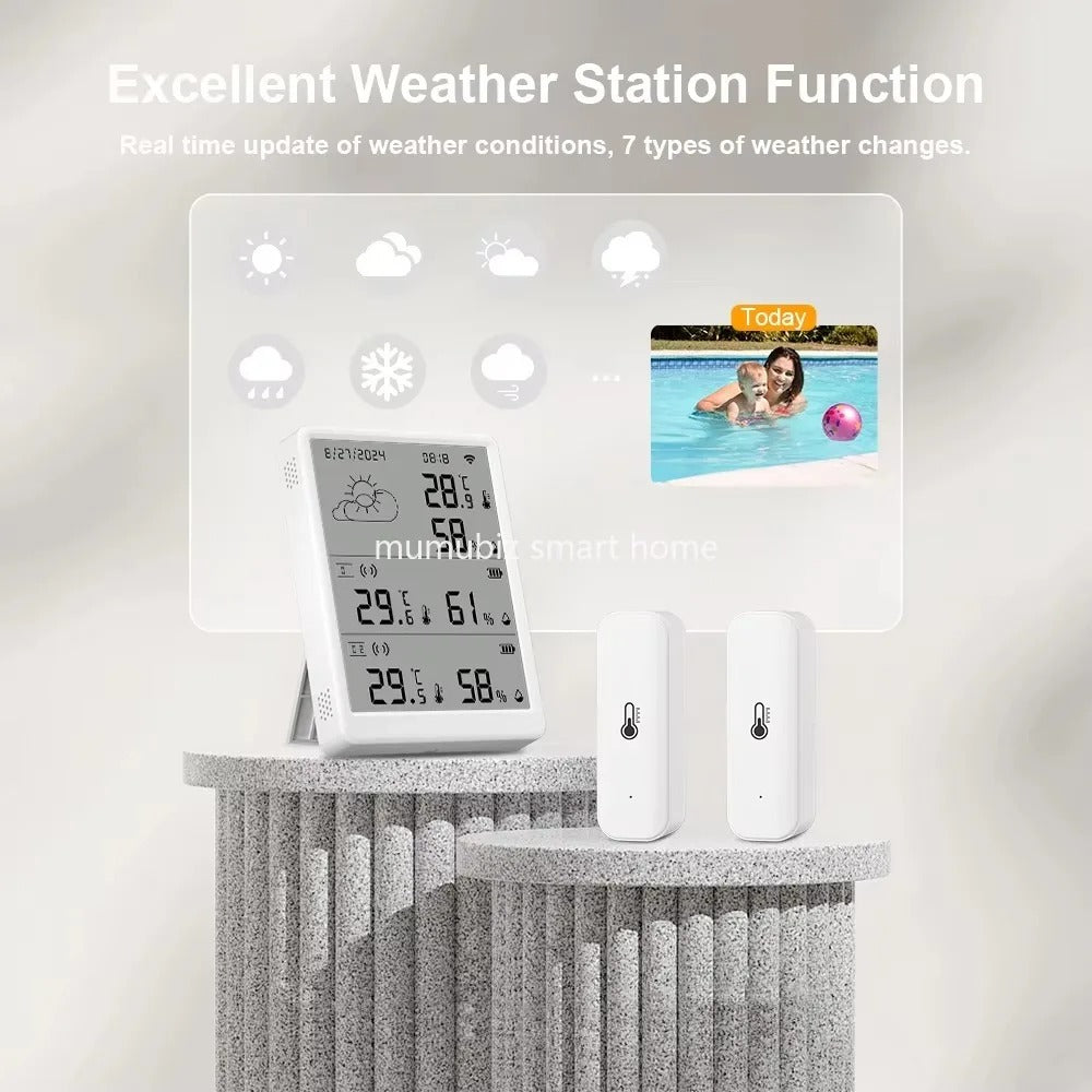 Mumubiz Tuya Smart Home Station Météo WiFi Écran + 2 Capteurs