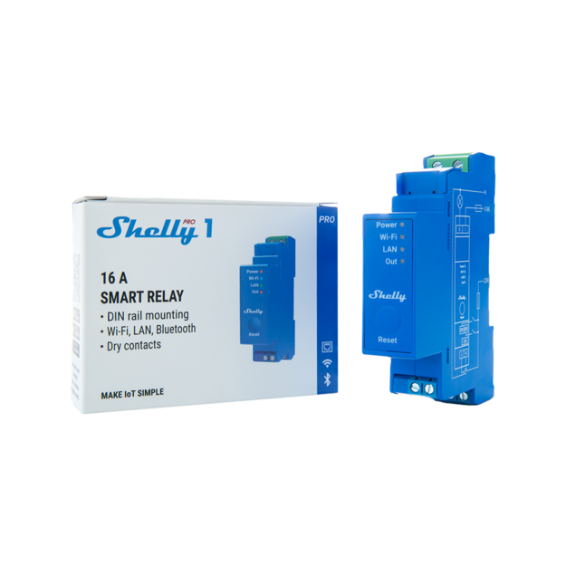 Shelly Pro 1 relais connecté rail DIN 1 canal contacts secs