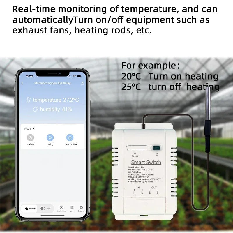 Mumubiz Zigbee Interrupteur Thermostat 16A Sonde Étanche