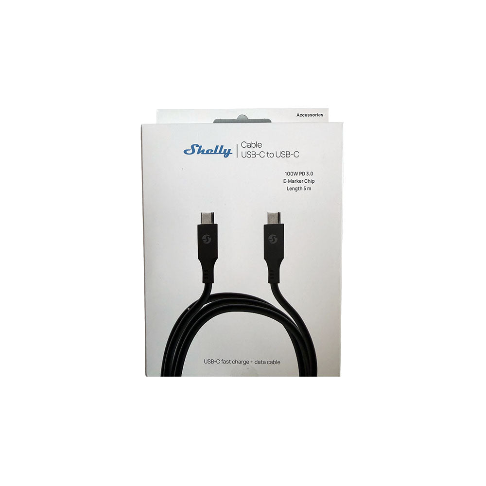 Câble USB-C vers USB-C 100W noir 5m Shelly